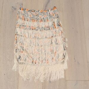 Anthropologie Fringe Midi Skirt in Cream and Orange